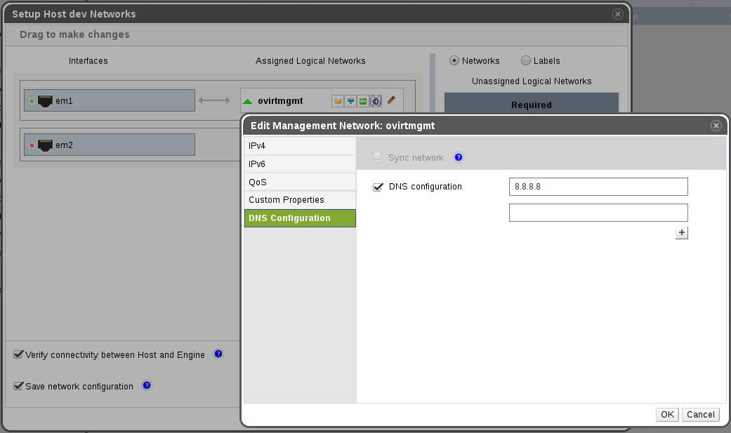 Editing Network Attachment Dialog with DNS configuration Editing Network Attachment Dialog with DNS configuration